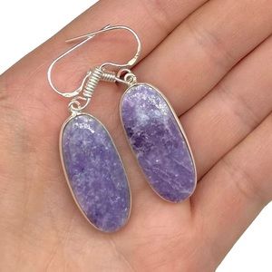 Lepidolite Earrings Natural Stone Crystal Dangle Drop Sterling Silver 925 Purple
